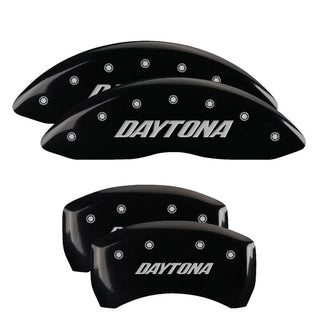 MGP Dual Piston Caliper Covers Daytona Logo Black (F&R): 2013 & 2017 Charger Daytona 5.7L HEMI
