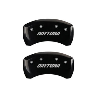 MGP Dual Piston Caliper Covers Daytona Logo Black (F&R): 2013 & 2017 Charger Daytona 5.7L HEMI