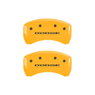 MGP Dual Piston Caliper Covers Yellow w/ Dodge Logo (F&R): 11-23 Challenger, Charger 3.6L & 5.7L HEMI