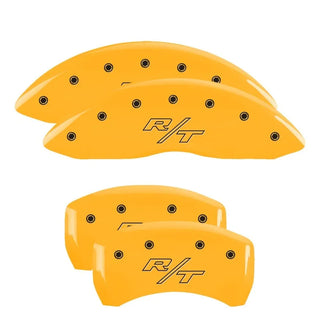 MGP Dual Piston Caliper Covers Yellow Vintage RT Logo (F&R): Dodge Challenger / Charger R/T 2011-2023 5.7L HEMI