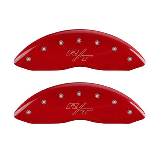 MGP Dual Piston Caliper Covers Red Vintage RT Logo (F&R): Dodge Challenger / Charger R/T 2011-2023 5.7L HEMI