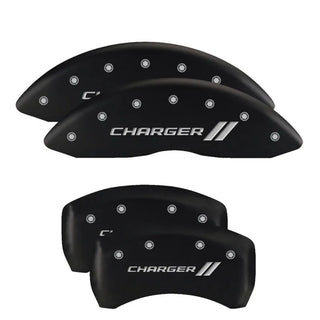 MGP Single Piston Caliper Covers Challenger Cursive Black (F&R): Challenger 2011-2023 3.6L & 5.7L HEMI