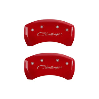 MGP Single Piston Caliper Covers Challenger Cursive Red (F&R): Challenger 2011-2023 3.6L & 5.7L HEMI