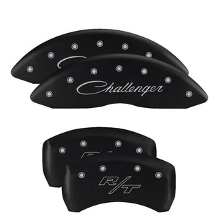 MGP Single Piston Caliper Covers Black RT Vintage Logo (F&R): 11-23 Challenger/Charger R/T 5.7L HEMI