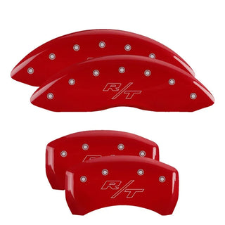 MGP Single Piston Caliper Covers Red RT Vintage Logo (F&R): 11-23 Challenger/Charger R/T 5.7L HEMI