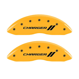 MGP Single Piston Caliper Covers Charger Logo Yellow (F&R): 11-23 Charger 3.6L/5.7L HEMI