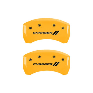 MGP Single Piston Caliper Covers Charger Block Logo Black (F&R): 11-23 Charger 3.6L / 5.7L HEMI