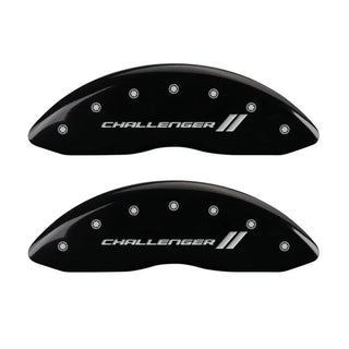 MGP Dual Piston Caliper Covers Challenger Logo Black (F&R): Dodge Challenger 2011-2023 3.6L & 5.7L HEMI
