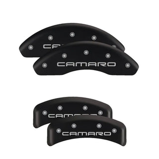 MGP Dual Piston Caliper Covers Challenger Logo Black (F&R): Dodge Challenger 2011-2023 3.6L & 5.7L HEMI