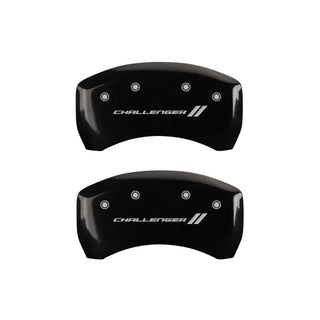 MGP Dual Piston Caliper Covers Challenger Logo Black (F&R): Dodge Challenger 2011-2023 3.6L & 5.7L HEMI