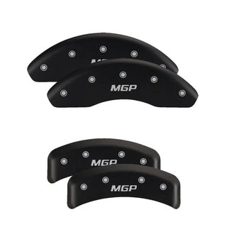 MGP Dual Piston Caliper Covers Challenger Block Logo Black (F&R): 11-23 Challenger 3.6L & 5.7L HEMI