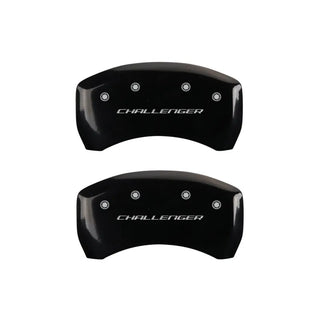 MGP Dual Piston Caliper Covers Challenger Block Logo Black (F&R): 11-23 Challenger 3.6L & 5.7L HEMI