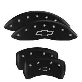 MGP Dual Piston Caliper Covers Cursive Logo Black (F&R): Challenger 11-23 3.6L & 5.7L HEMI