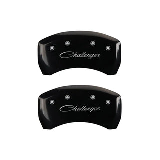 MGP Dual Piston Caliper Covers Cursive Logo Black (F&R): Challenger 11-23 3.6L & 5.7L HEMI