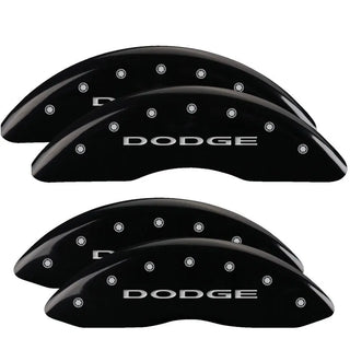 MGP Caliper Covers (F&R): Dodge Challenger / Charger / Magnum (06-23) w/ Black - Silver Logo