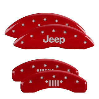 MGP Caliper Covers Red w/ Jeep/Grill Logo (F&R): Jeep Grand Cherokee 2011-2021 3.6L & 5.7L HEMI
