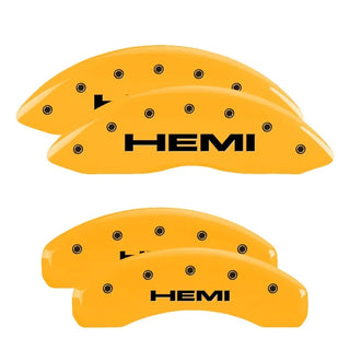 MGP Caliper Covers Yellow w/ HEMI Logo (F&R): Jeep Grand Cherokee 2011-2021 5.7L HEMI