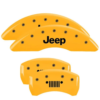 MGP Caliper Covers (FRONT AND REAR): Jeep Commander (06-10) / Grand Cherokee (05-10) w/ Yellow Finish, Black Characters, MGP Logo