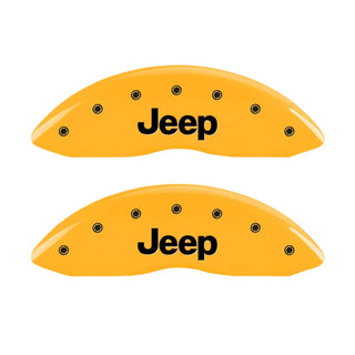 MGP Caliper Covers (FRONT AND REAR): Jeep Grand Cherokee (1999-2002) w/ Yellow Finish, Black Characters, JEEP Logo