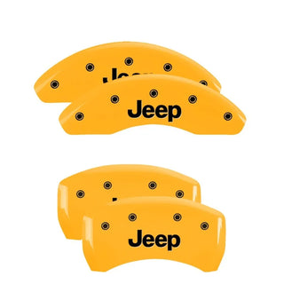 MGP Caliper Covers (FRONT AND REAR): Jeep Grand Cherokee (03-04) w/ Yellow Finish, Black Characters, JEEP Logo
