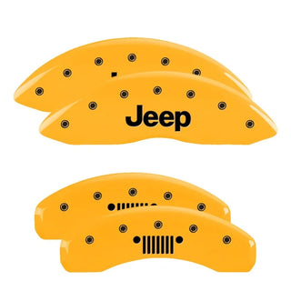 MGP Caliper Covers (FRONT): Jeep Wrangler (1997-2006) w/ Yellow Finish, Black Characters, JEEP Logo