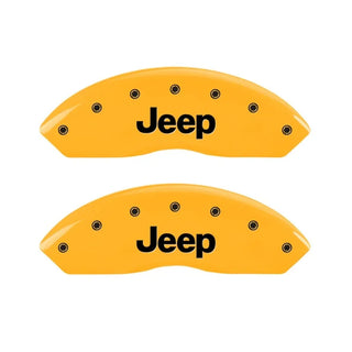 MGP Caliper Covers (FRONT): Jeep Wrangler (1997-2006) w/ Yellow Finish, Black Characters, JEEP Logo