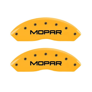 MGP Caliper Covers (FRONT): Jeep Wrangler (1997-2006) w/ Yellow Finish, Black Characters, MOPAR Logo