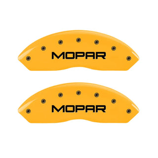 MGP Caliper Covers (FRONT): Jeep Wrangler (1997-2006) w/ Yellow Finish, Black Characters, MOPAR Logo