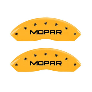 MGP Caliper Covers (FRONT): Jeep Wrangler (1997-2006) w/ Yellow Finish, Black Characters, MOPAR Logo