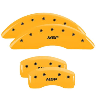 MGP Caliper Covers (FRONT AND REAR): Jeep Wrangler (03-06) w/ Yellow Finish, Black Characters, JEEP Logo