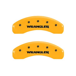 MGP Caliper Covers (FRONT AND REAR): Jeep Wrangler (2003-06) w/ Yellow Finish, Black Characters, WRANGLER Logo