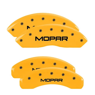 MGP Caliper Covers (FRONT AND REAR): Jeep Wrangler (2018 - 2024) w/ Yellow Finish, Black Characters, MOPAR Logo