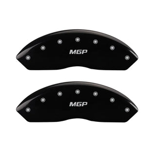 MGP Caliper Covers (FRONT): Jeep Wrangler (1997-2006) w/ Black Finish, Silver Characters, MGP Logo