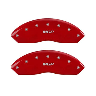 MGP Caliper Covers (FRONT): Jeep Wrangler (1997-2006) w/ Red Finish, Silver Characters, MGP Logo