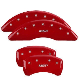 MGP Caliper Covers (FRONT AND REAR): Jeep Grand Cherokee (1999-2002) w/ Red Finish, Silver Characters, JEEP Logo