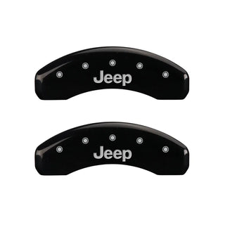 MGP Caliper Covers (FRONT AND REAR): Jeep Grand Cherokee (1999-2002) w/ Black Finish, Silver Characters, JEEP Logo