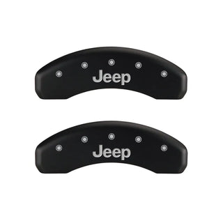 MGP Caliper Covers (FRONT AND REAR): Jeep Wrangler (2003-2006) w/ Red Finish, Silver Characters, JEEP Logo
