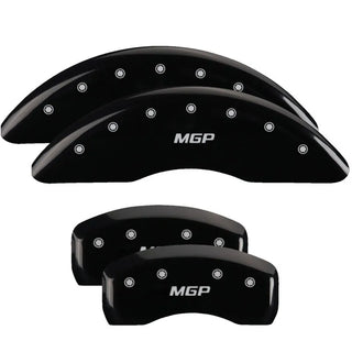 MGP Caliper Covers (FRONT AND REAR): Jeep Wrangler (2003-06) w/ Black Finish, Silver Characters, JEEP Logo