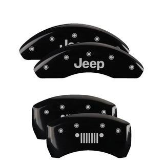 MGP Caliper Covers (FRONT AND REAR): Jeep Grand Cherokee (2003-2004) w/ Black Finish, Silver Characters, MGP Logo