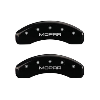 MGP Caliper Covers (FRONT AND REAR): Jeep Wrangler (2003-2006) w/ Black Finish, Silver Characters, MOPAR Logo