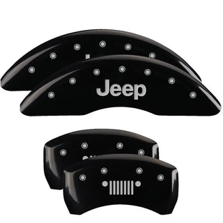 MGP Caliper Covers (FRONT AND REAR): Jeep Commander (06-10) / Grand Cherokee (05-10) w/ Black Finish, Silver Characters, MGP Logo
