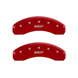 MGP Caliper Covers (FRONT AND REAR): Jeep Wrangler (07-18) / Wrangler JK (18) w/ Red Finish, Silver Characters, MGP Logo