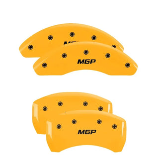 MGP Caliper Covers (FRONT AND REAR): Jeep Wrangler (07-18) / Wrangler JK (18) w/ Yellow Finish, Black Characters, MGP Logo
