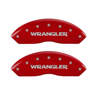 MGP Caliper Covers (F&R): Jeep Wrangler (07-18) / Wrangler JK 2018 w/ Red - Silver Letters