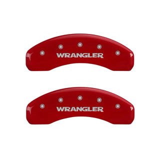 MGP Caliper Covers (F&R): Jeep Wrangler (07-18) / Wrangler JK 2018 w/ Red - Silver Letters