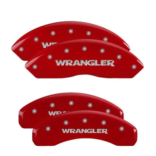 MGP Caliper Covers (F&R): Jeep Wrangler (07-18) / Wrangler JK 2018 w/ Red - Silver Letters