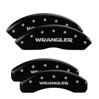 MGP Caliper Covers (F&R): Jeep Wrangler (07-18) / Wrangler JK 2018 w/ Black - Silver Logo