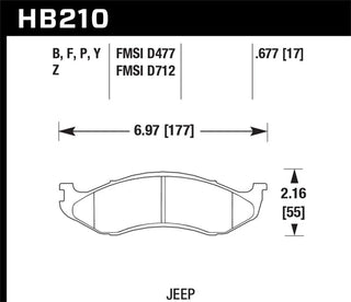 Hawk Performance LTS Front Brake Pads: Jeep Wrangler YJ/TJ/Unlimited 1990-2006 / Cherokee XJ 1990-2001 / Comanche MJ 1990-1992 / Grand Cherokee ZJ 1993-1998