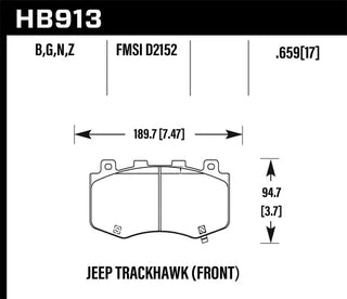 Hawk Performance Ceramic Front Brake Pads: Jeep Grand Cherokee Trackhawk 2018-2021 / Durango SRT Hellcat 2023-2025