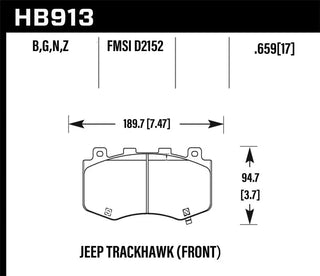 Hawk Performance Brake Pads (FRONT): Jeep Grand Cherokee 3.6L / 5.7L (18-20)